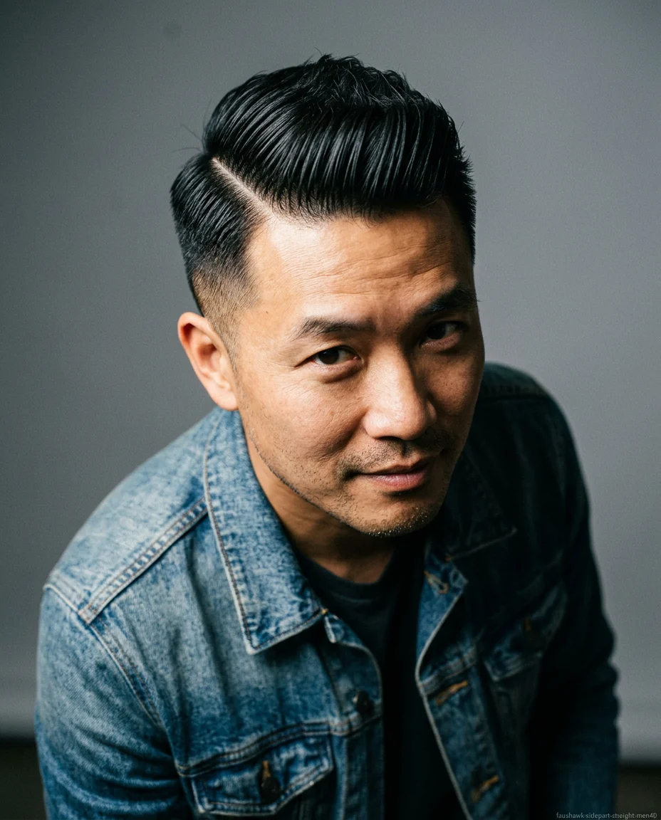 Medium Faux Hawk with Side Part on a man over 40