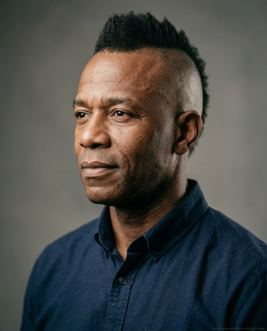 Faux Hawk with Skin Fade for men over 40 with straight hair