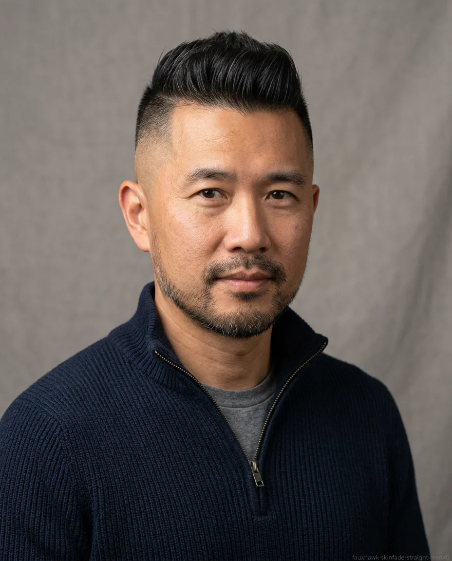 Modern Medium Faux Hawk with Skin Fade on a man over 40