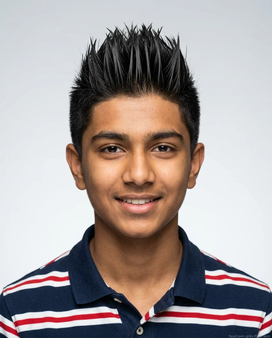 Spiky Faux Hawk on thick straight hair for teen boys