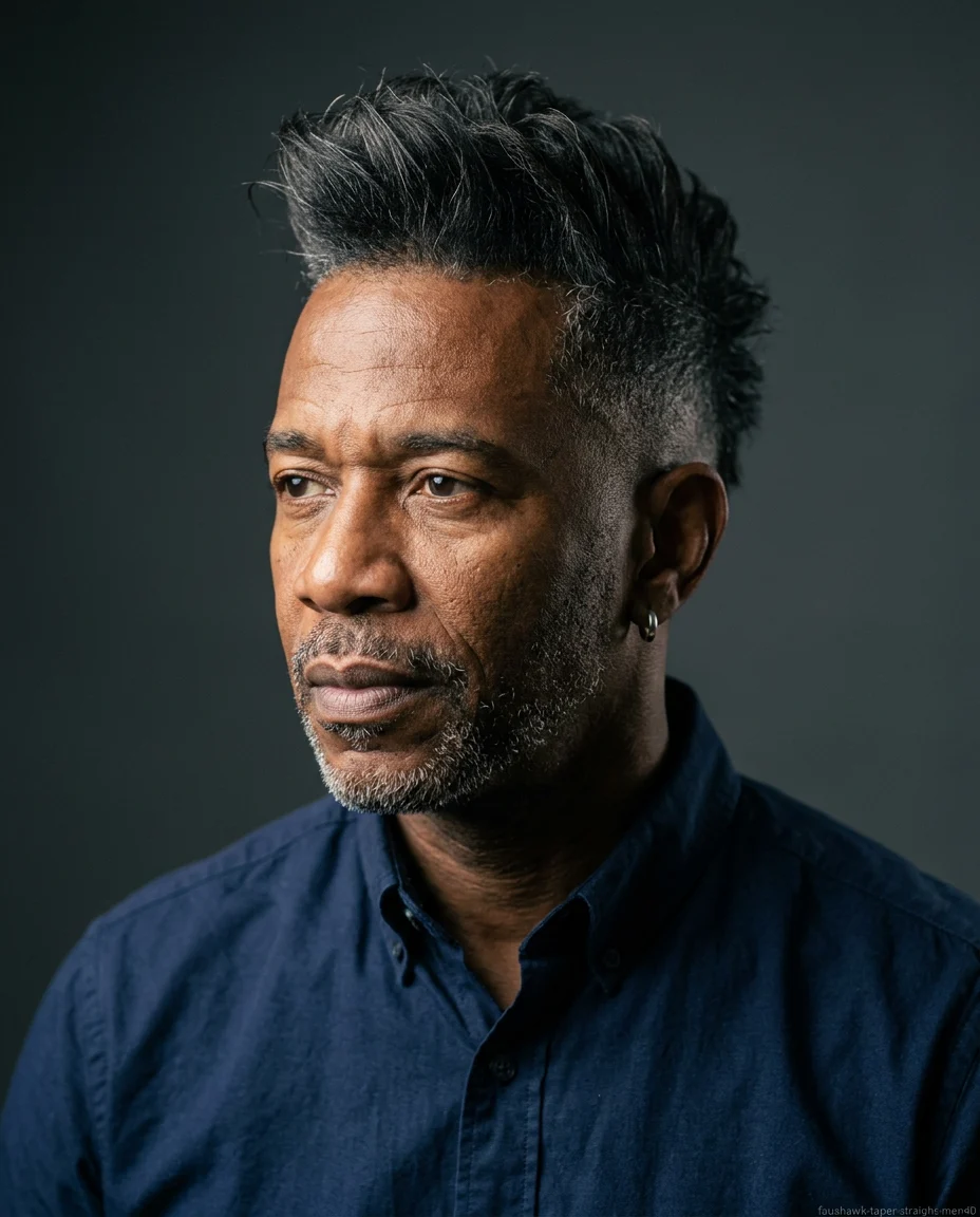 Medium Faux Hawk with Taper Fade on a man over 40