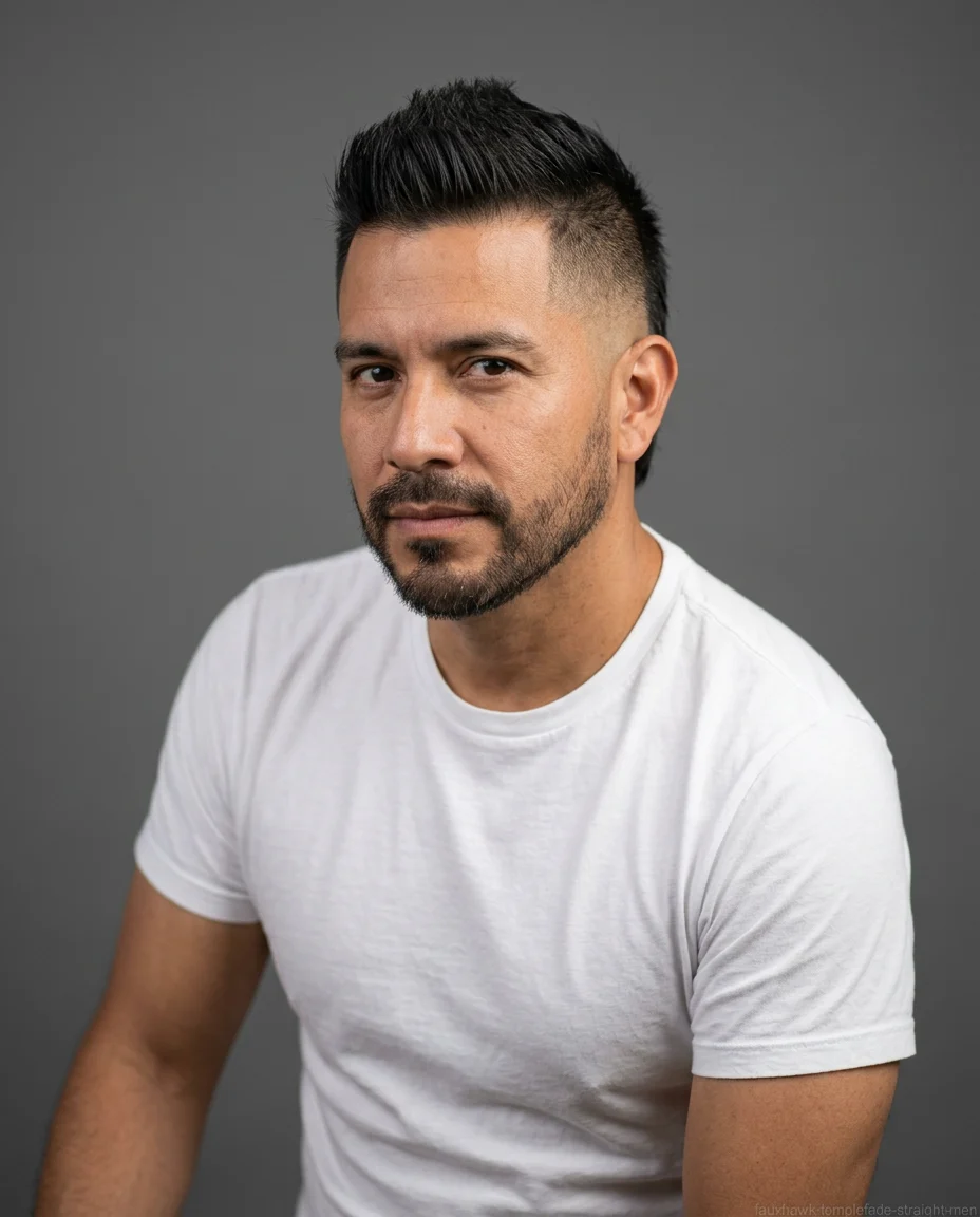 Faux Hawk with Temple Fade for men over 40 with straight hair