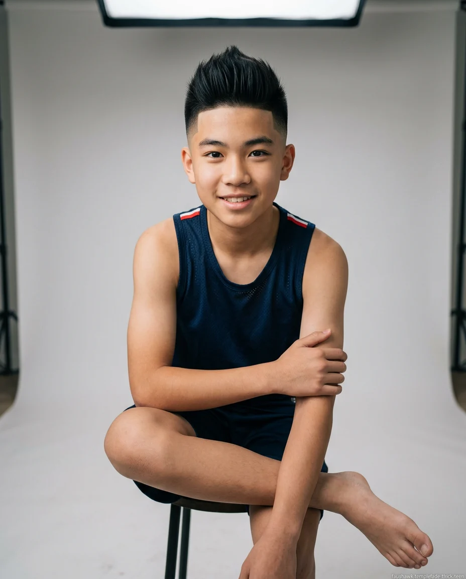 Faux Hawk with Temple Fade on thick straight hair for teen boys