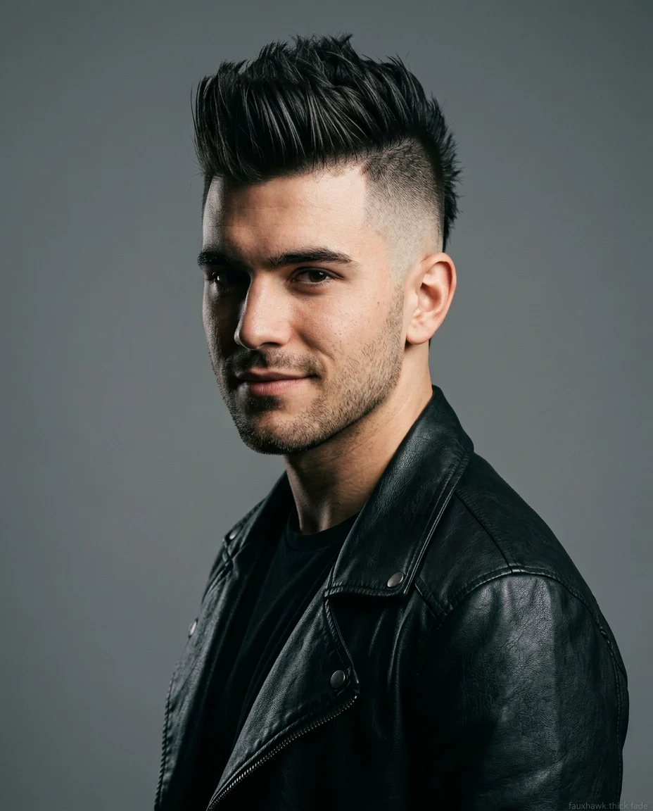 High Fade Faux Hawk on a man with thick hair