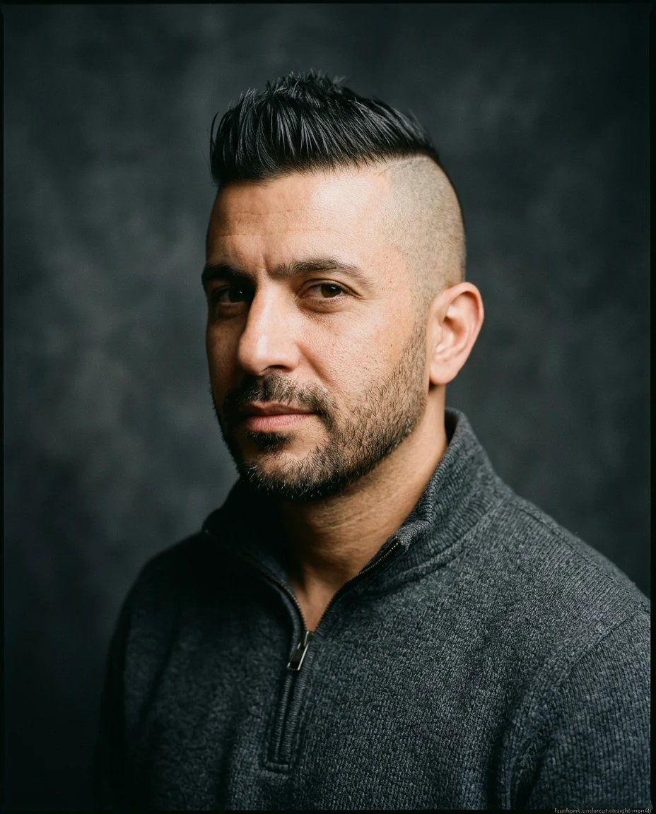Faux Hawk Undercut for men over 40 with straight hair