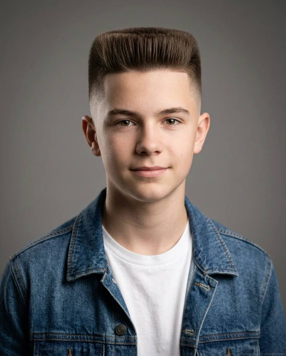 Classic flat top haircut for teen boy with straight hair