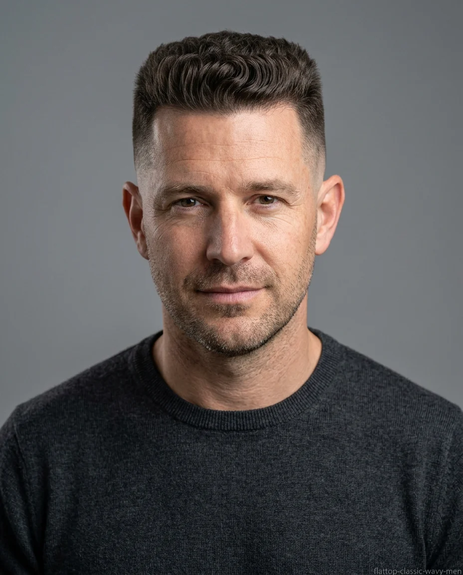 Classic Short Flat Top on wavy hair