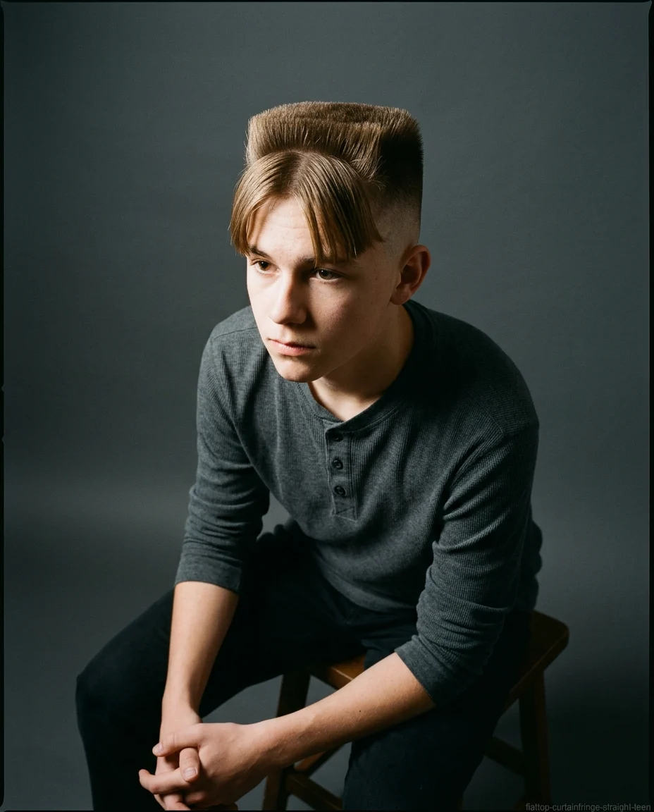Flat top with curtain fringe for teen boy with straight hair