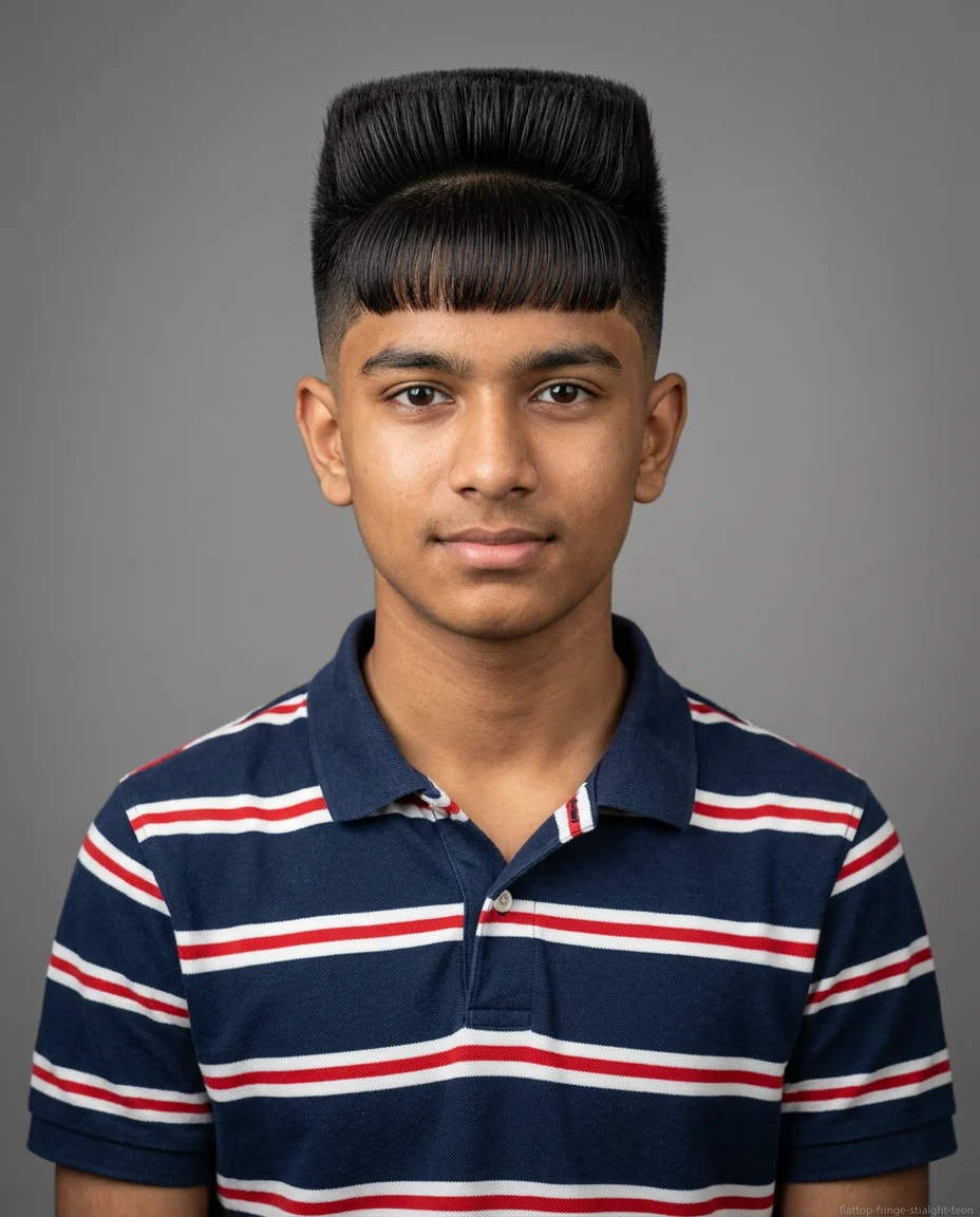 Flat top with fringe for teen boy with straight hair