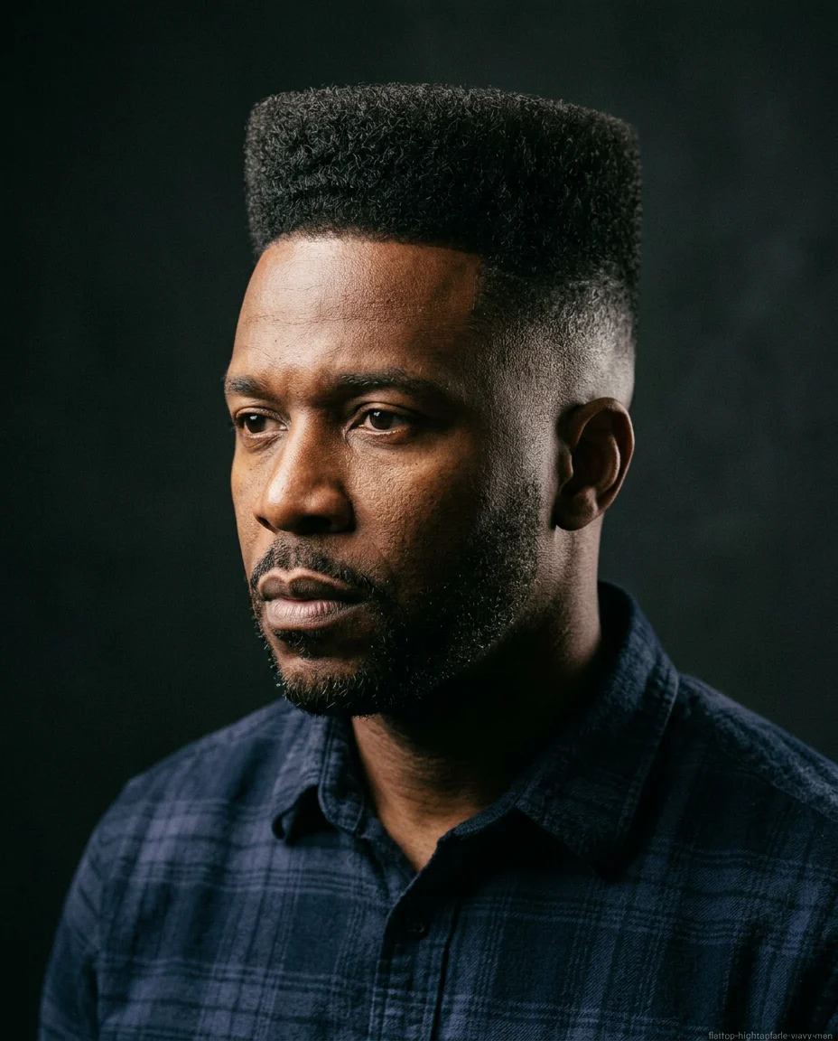 High-Top Fade Flat Top on wavy hair