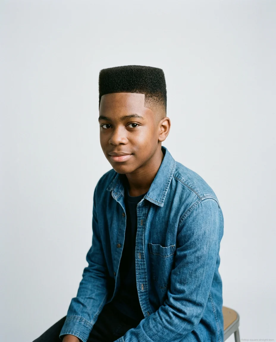 Square flat top haircut for teen boy with straight hair