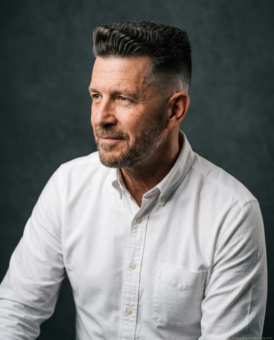 Flat Top with Taper Fade on wavy hair