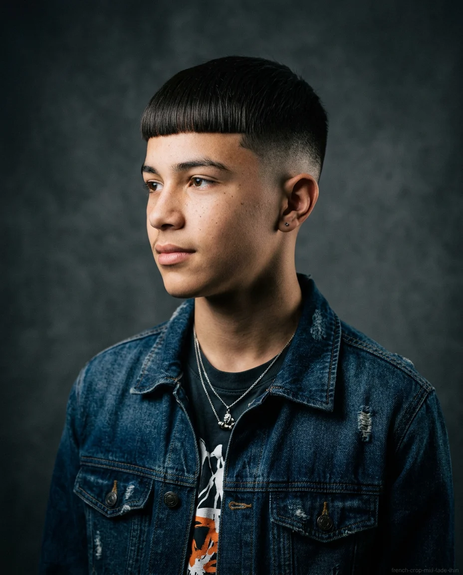 Mid Fade French Crop haircut for teen boy with thin hair