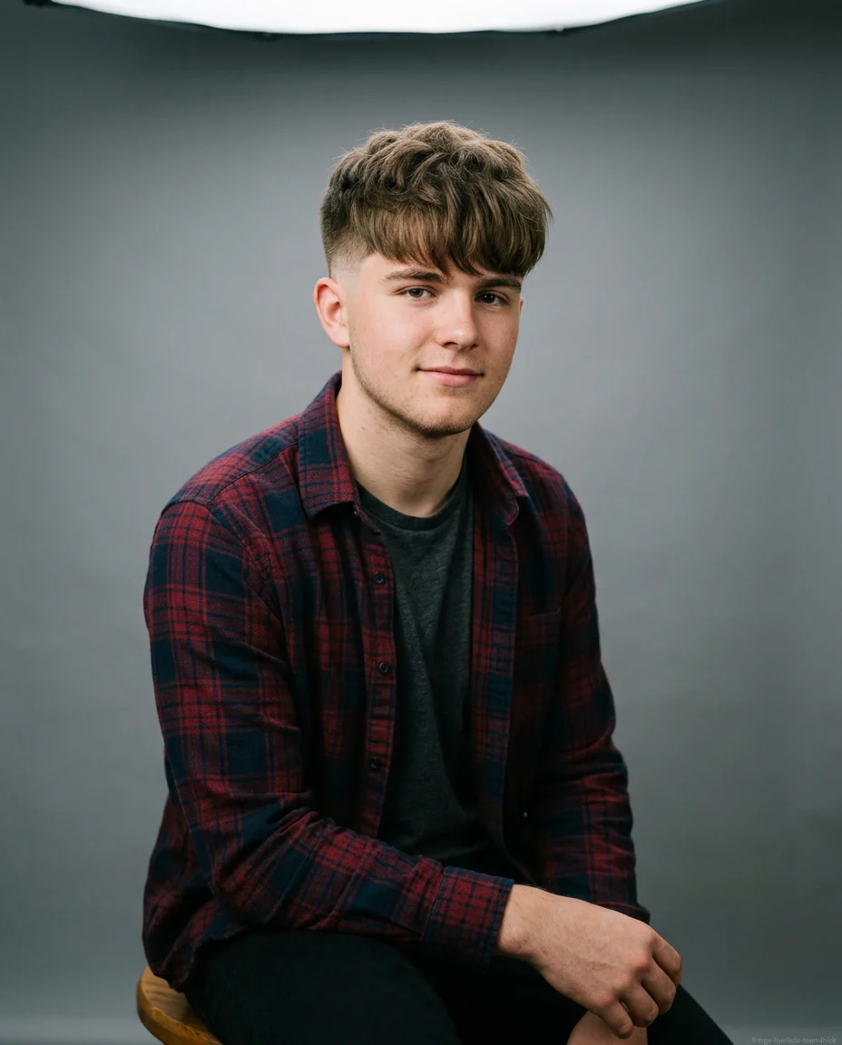 Medium Fringe with Low Taper Fade for teen boy with thick hair