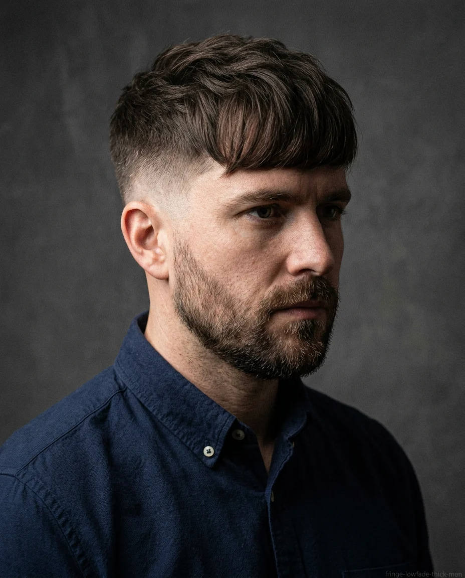 Medium Fringe with Low Fade haircut for men with thick hair