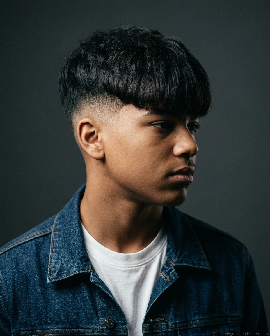 Medium Fringe with Skin Fade for teen boy with thick hair