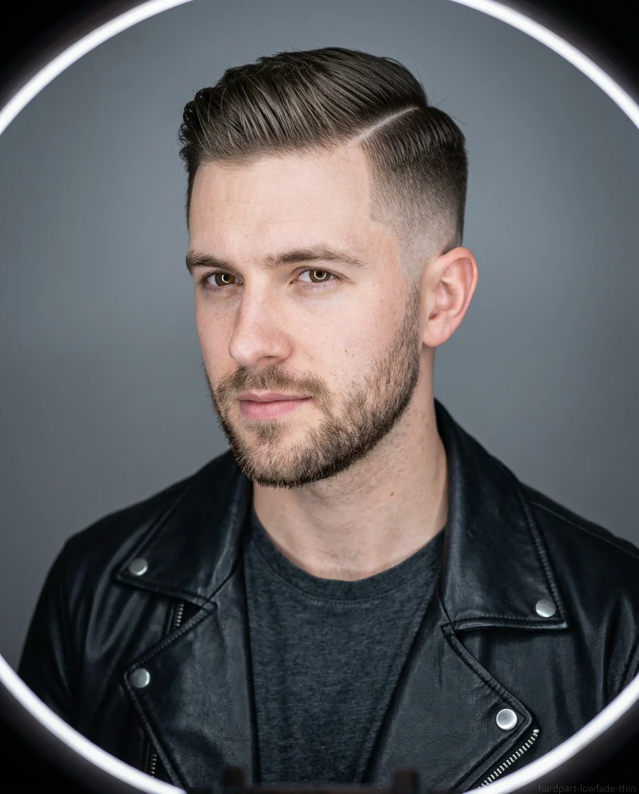 Hard part low fade for thin hair