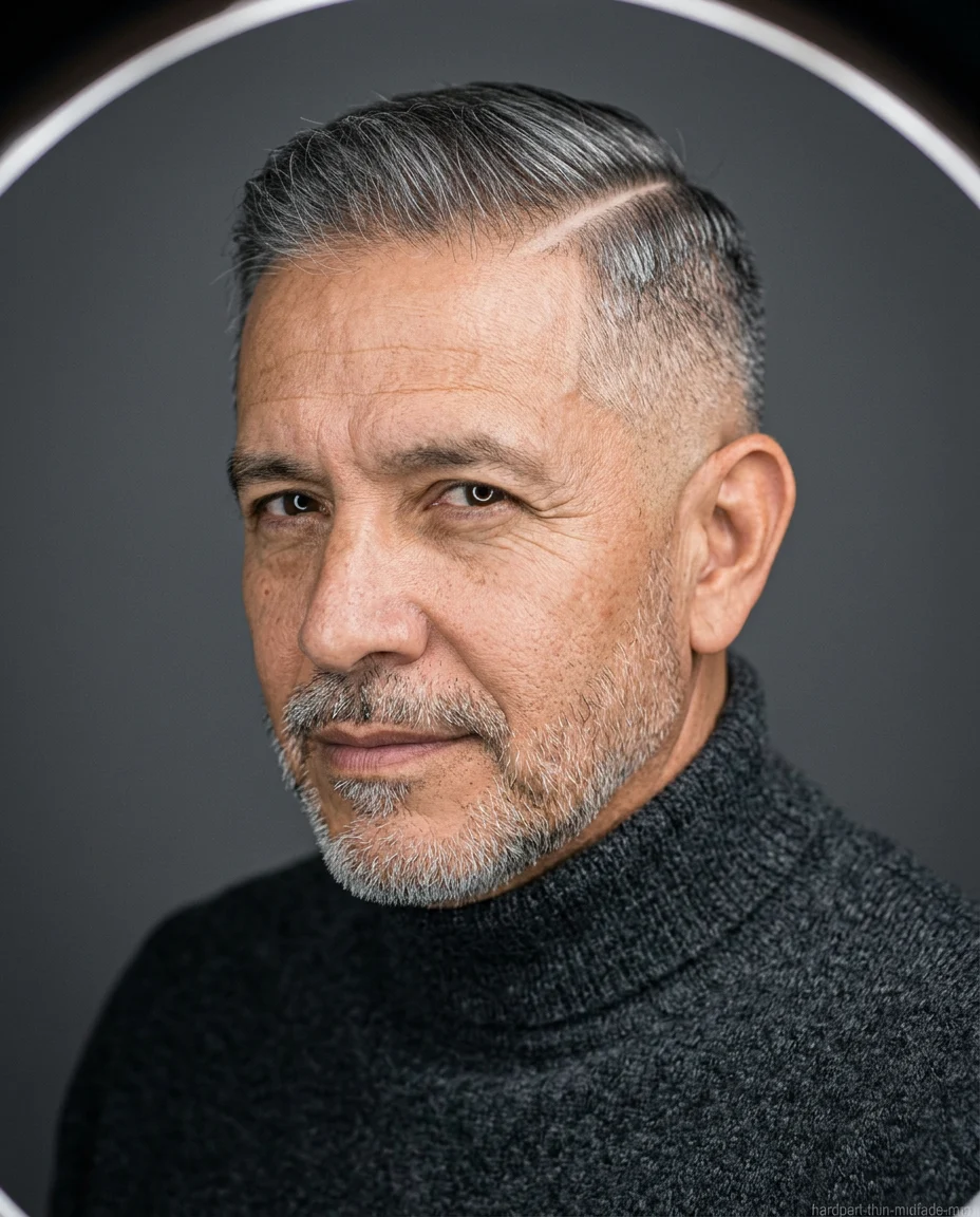 Hard Part Mid Fade on thin hair