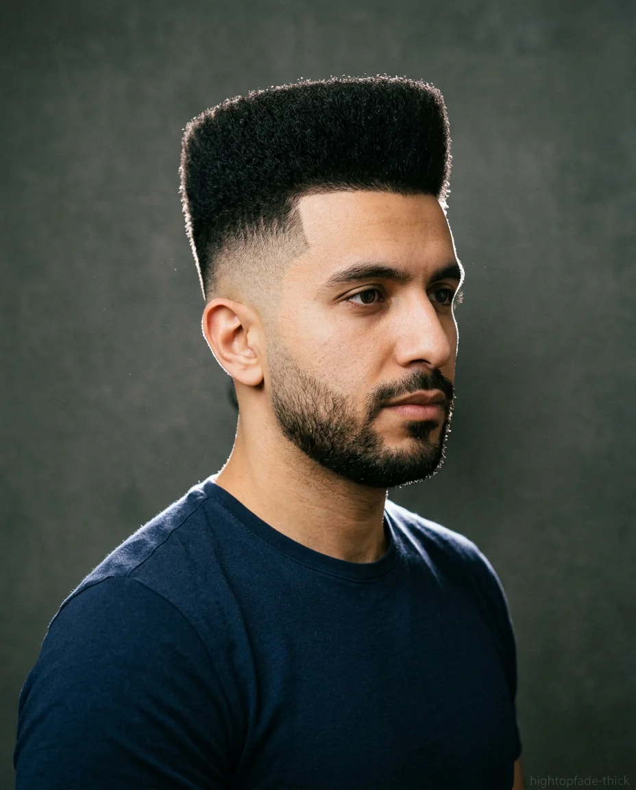 High Top Fade on a man with thick hair