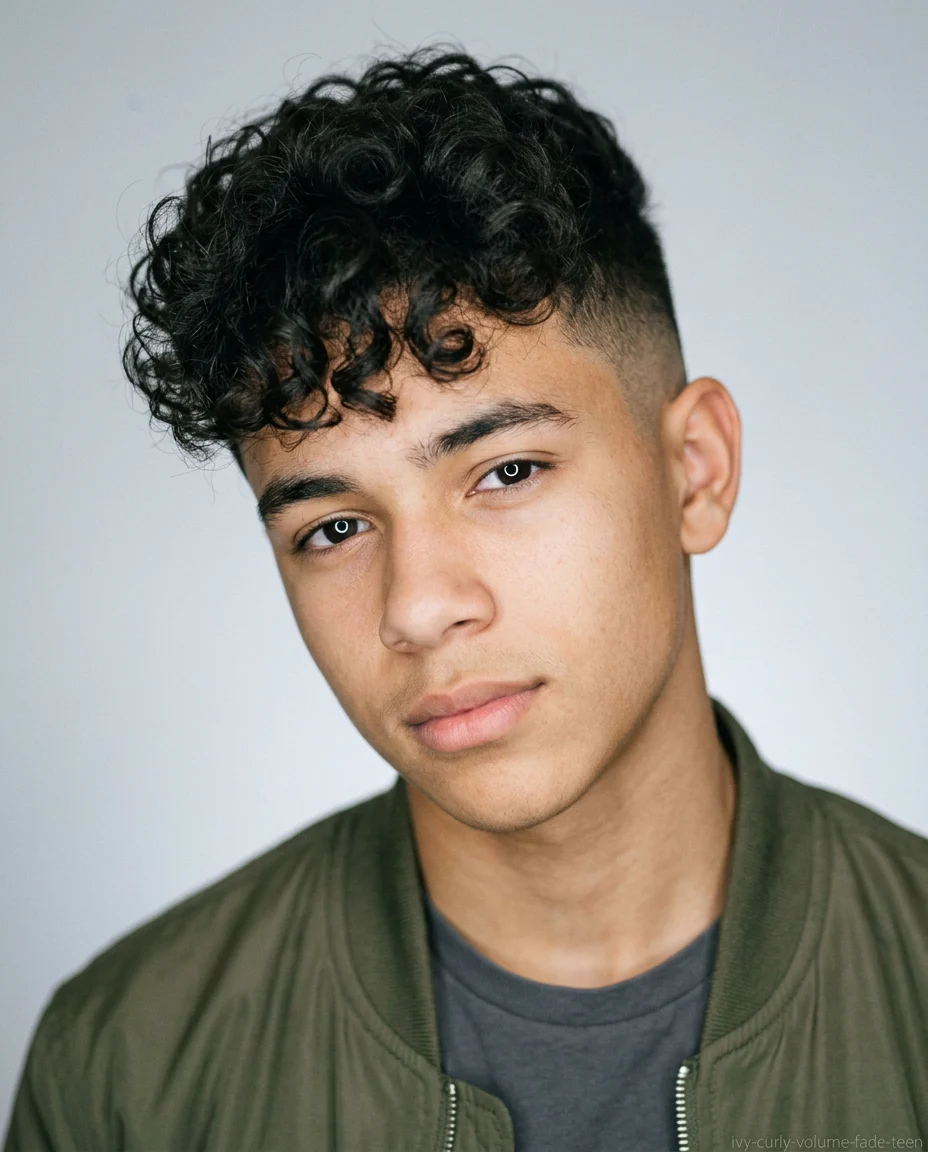 Ivy League with Curly Volume and Skin Fade