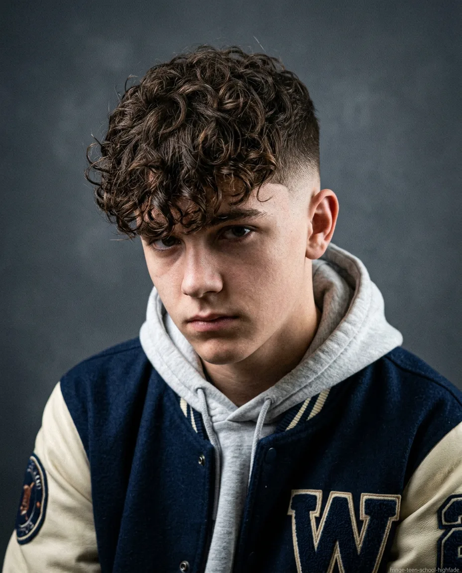 Curly Long Fringe with High Fade and Lineup
