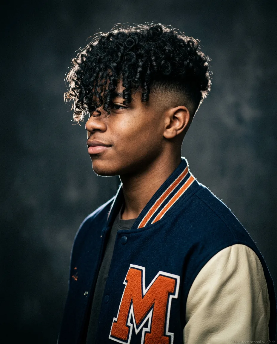 Curly Long Fringe with Skin Fade