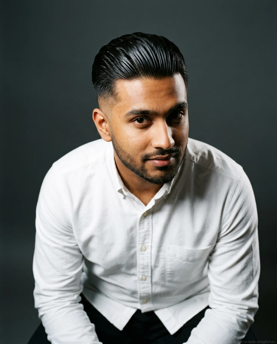 Medium Low Fade with a Slick Back