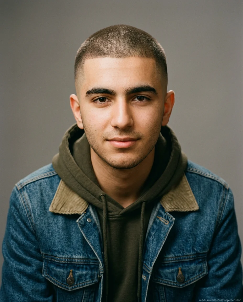 Medium Fade with Buzz Cut Top for teen boys with thin hair