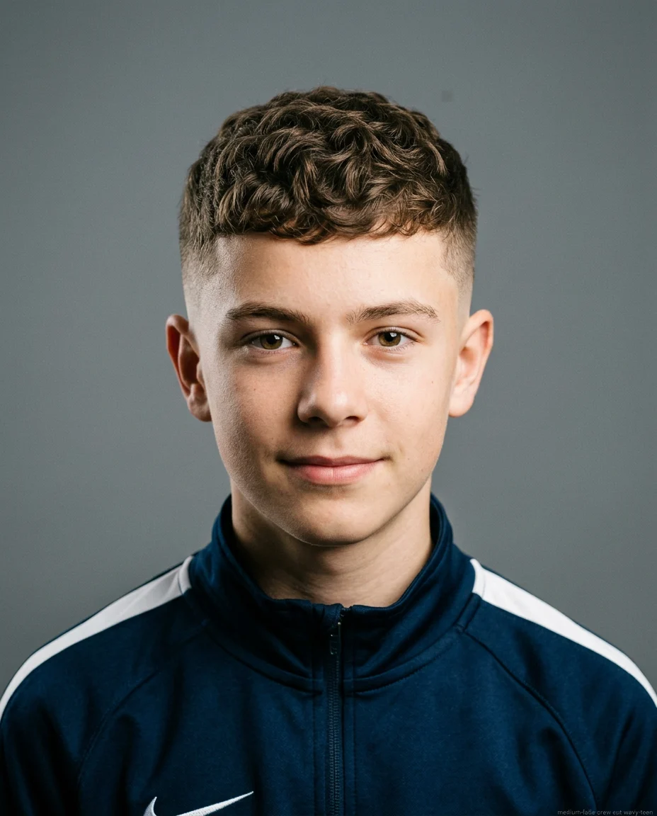 Medium Fade Textured Crew Cut on wavy hair