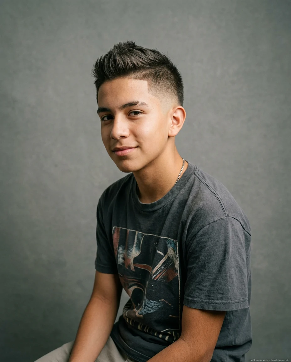 Medium Fade with Faux Hawk for teen boys with thin hair
