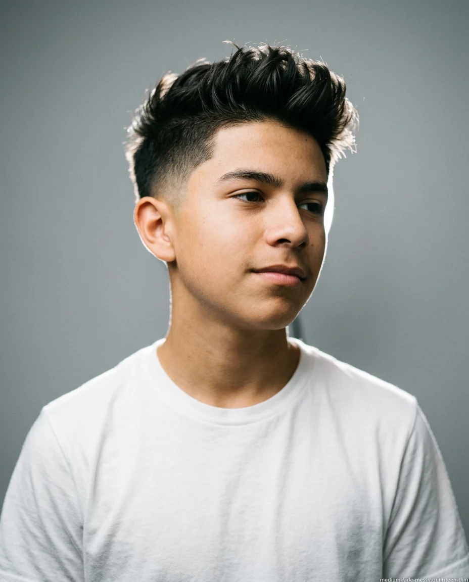 Medium Fade with Messy Quiff for teen boys with thin hair