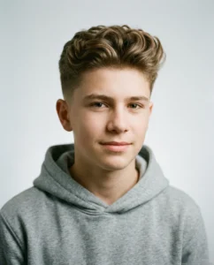 Medium Fade Textured Quiff on wavy hair