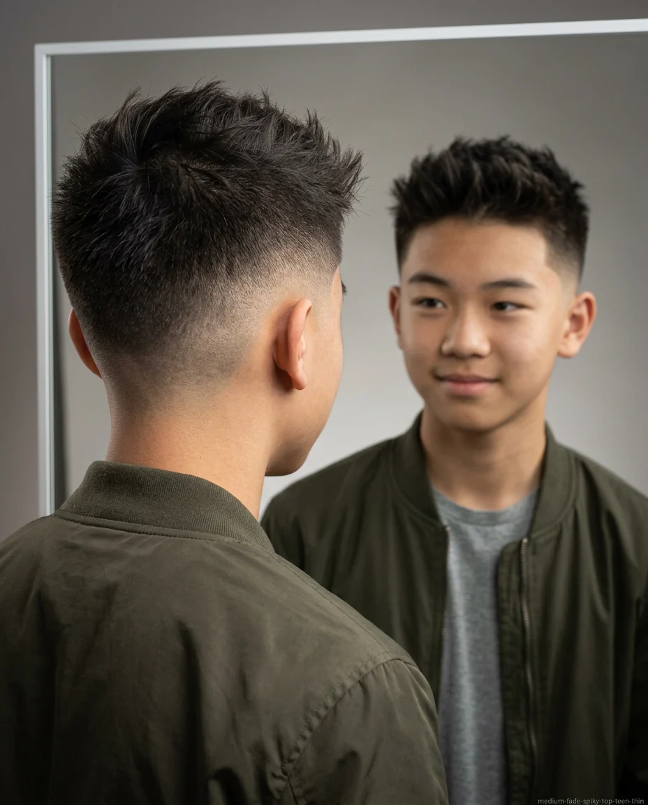 Medium Fade with Spiky Textured Top for teen boys with thin hair