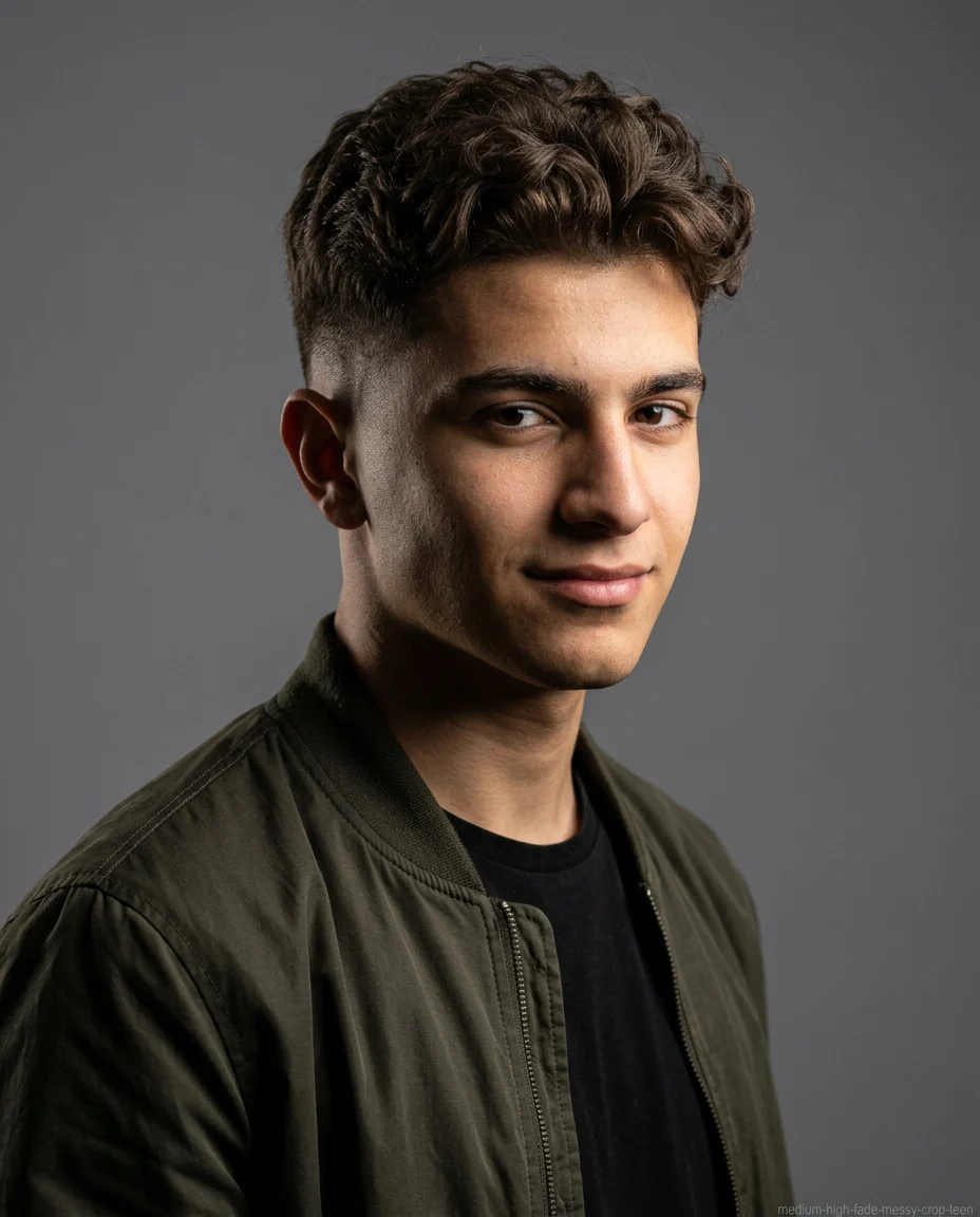 Medium High Fade Messy Crop on wavy hair