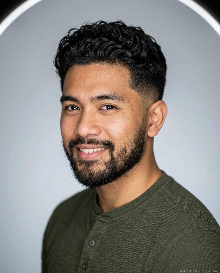 Medium Low Fade with Curly Top