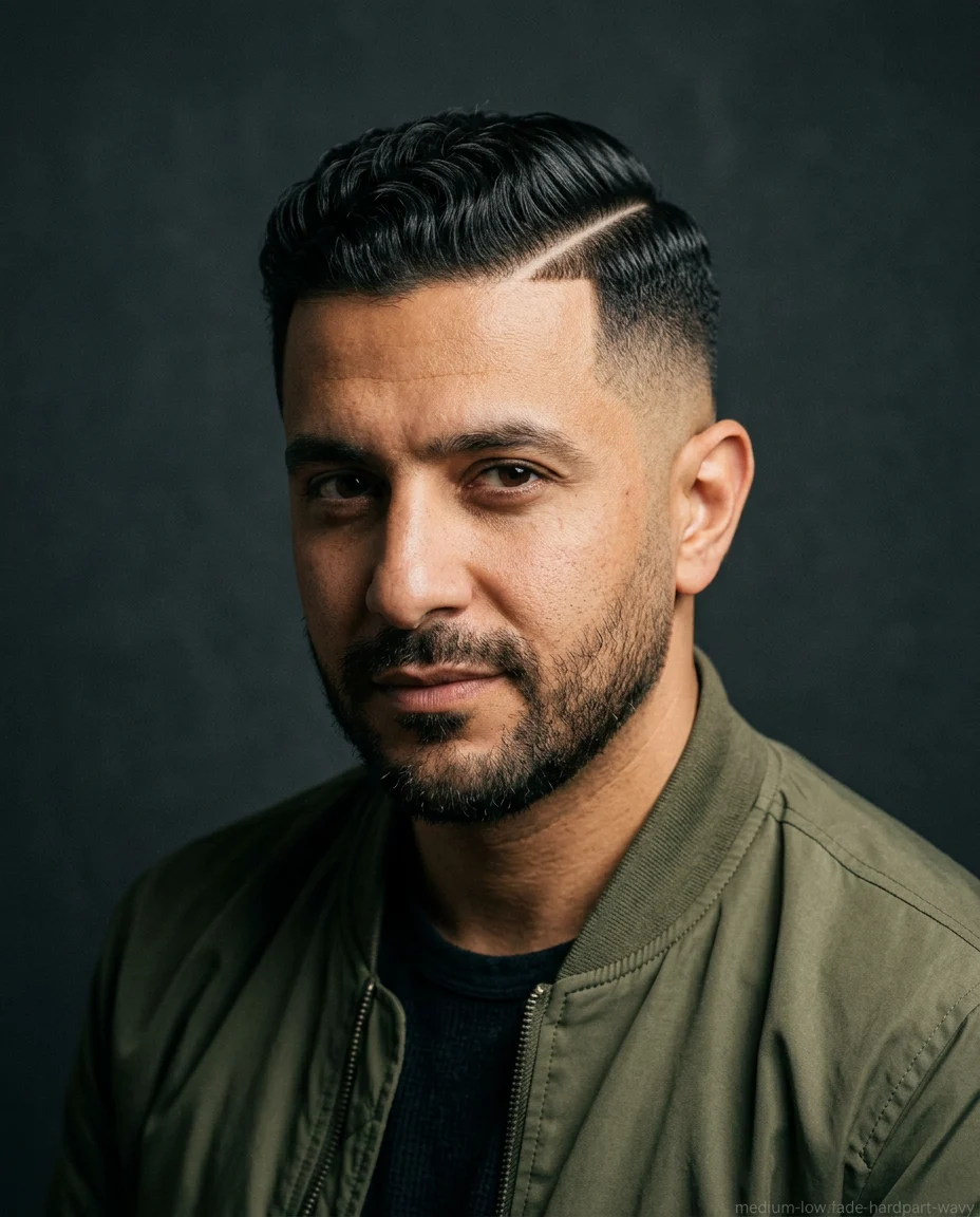 Medium Low Fade with Hard Part