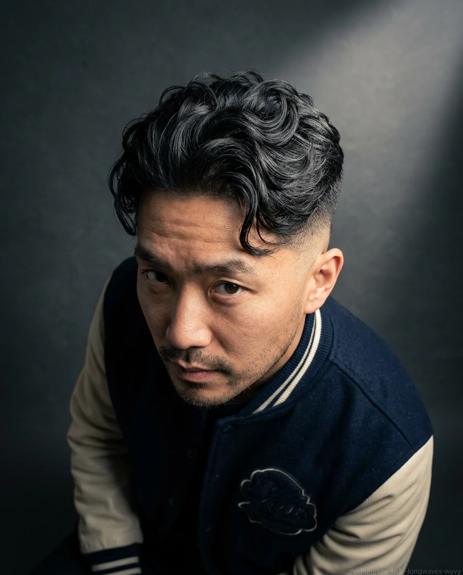 Medium Low Fade with Long Top Waves