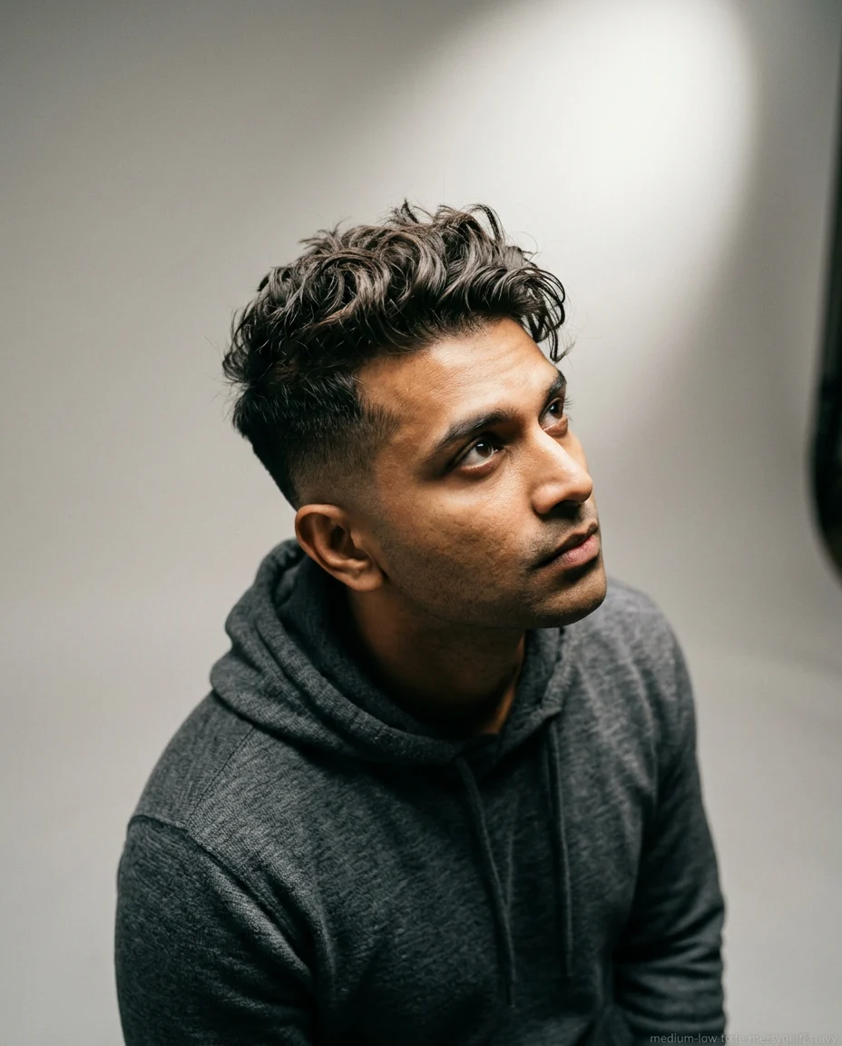 Medium Low Fade with Messy Quiff
