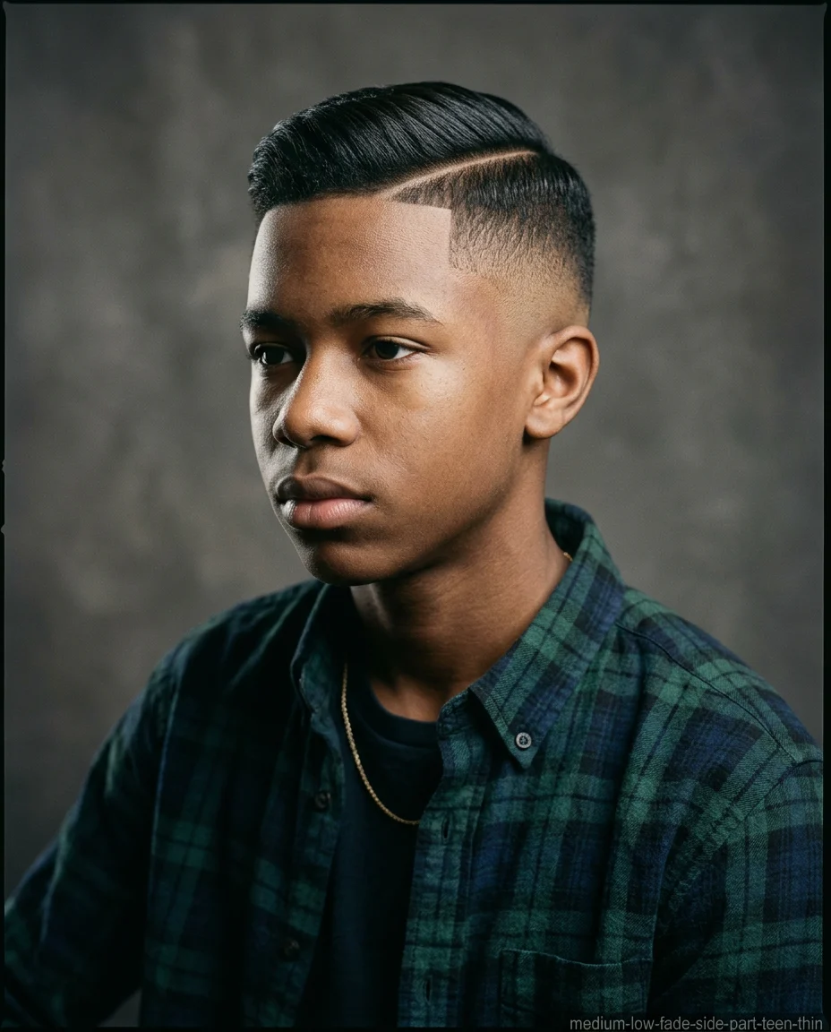 Medium Low Fade with Side Part