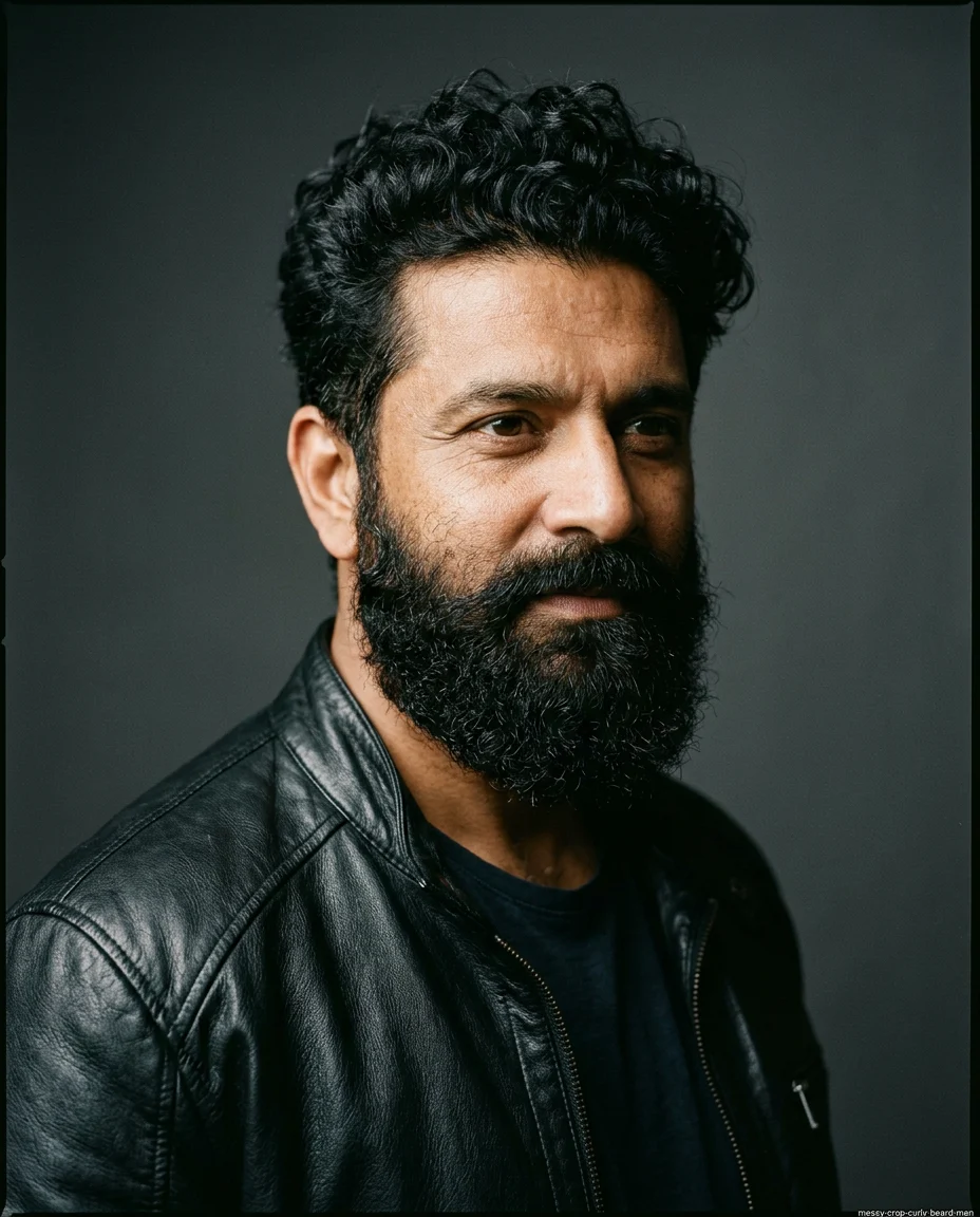 Messy Crop with Full Beard for curly hair