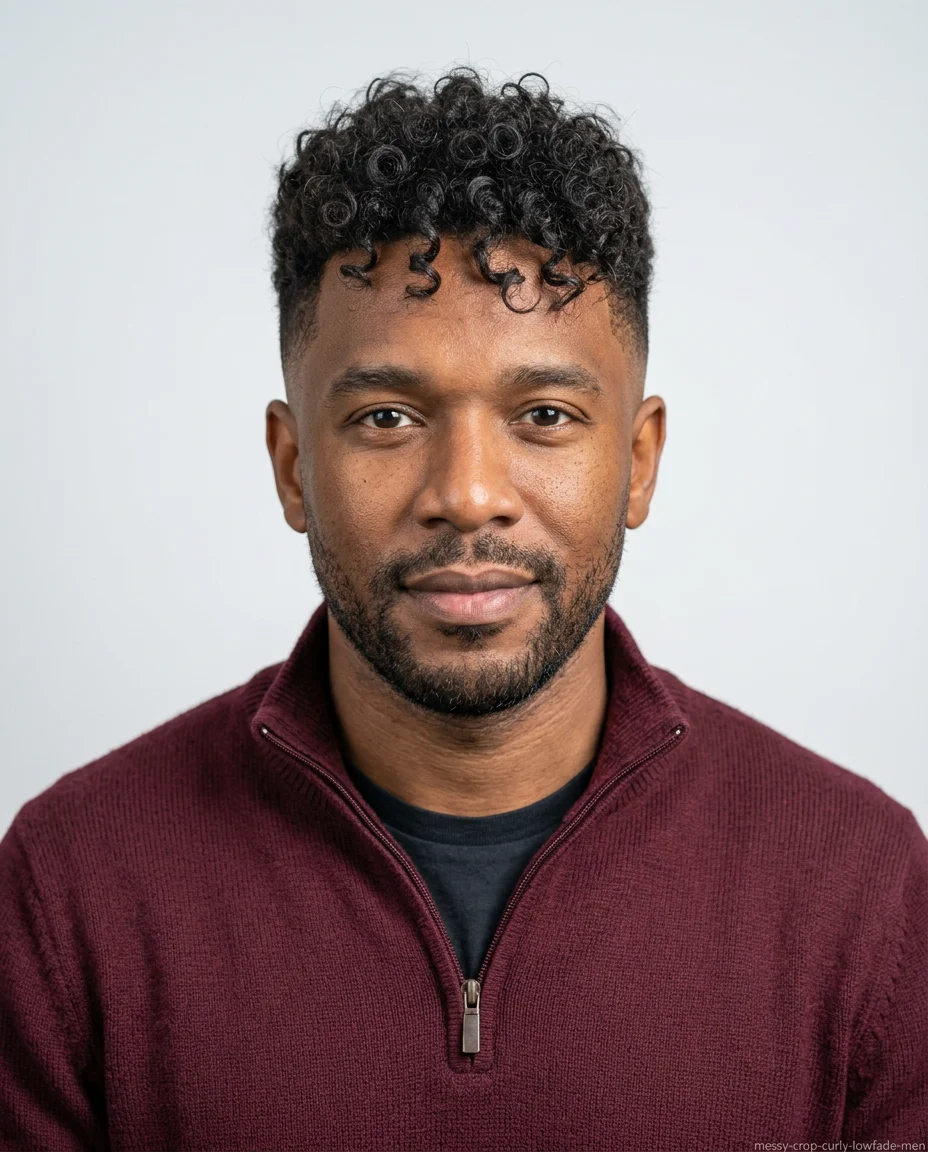 Low-Fade Messy Crop for curly hair