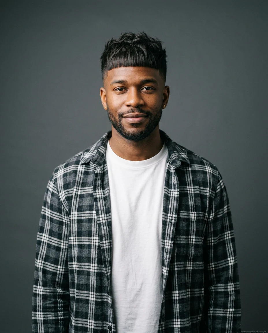 Messy French Crop haircut for men with straight hair