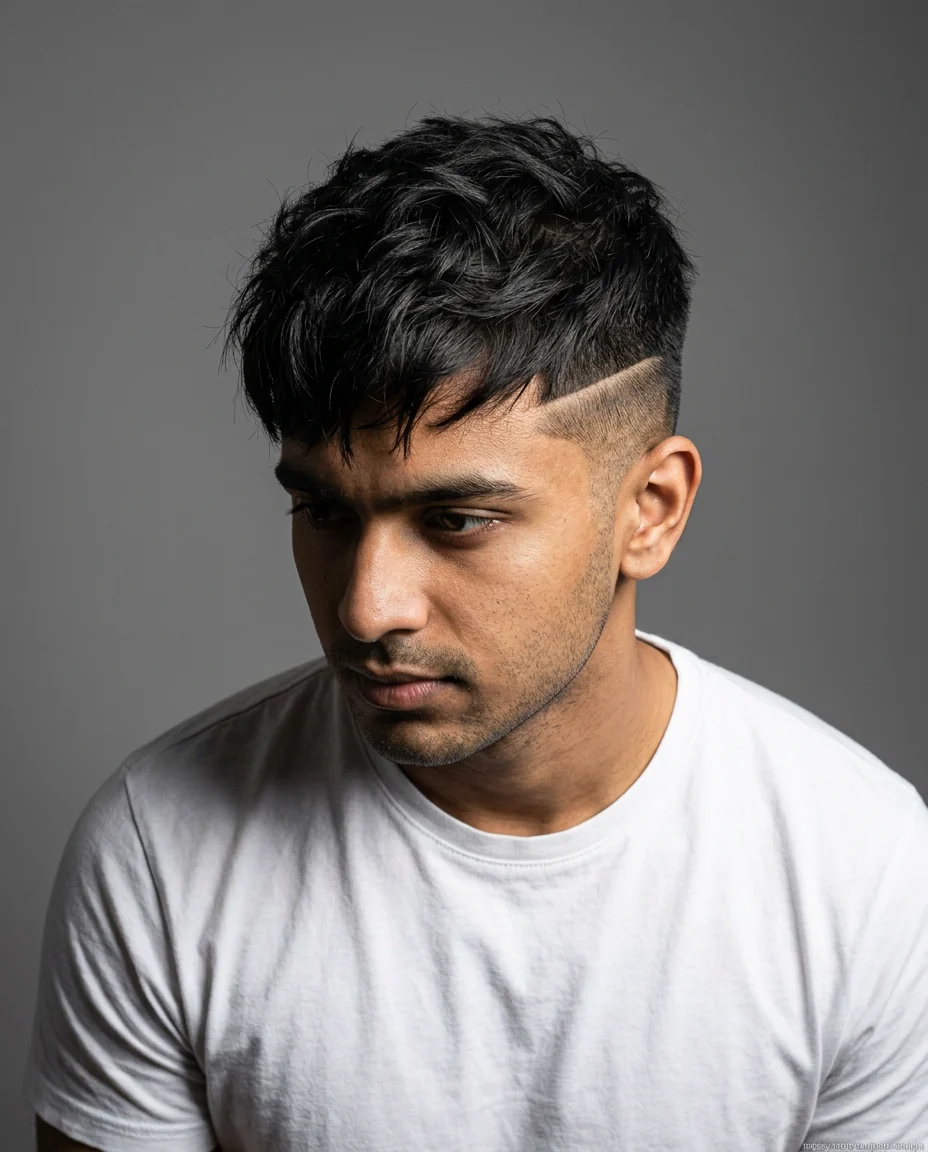 Messy Crop with Hard Part haircut for men with straight hair