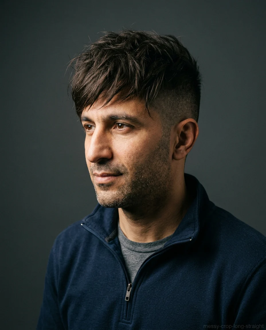 Long Messy Crop haircut for men with straight hair