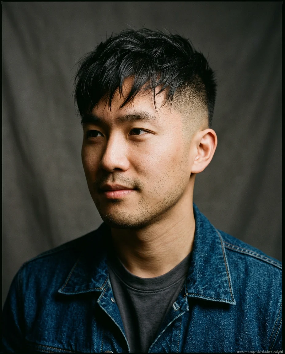 Messy Crop with Skin Fade haircut for men with straight hair