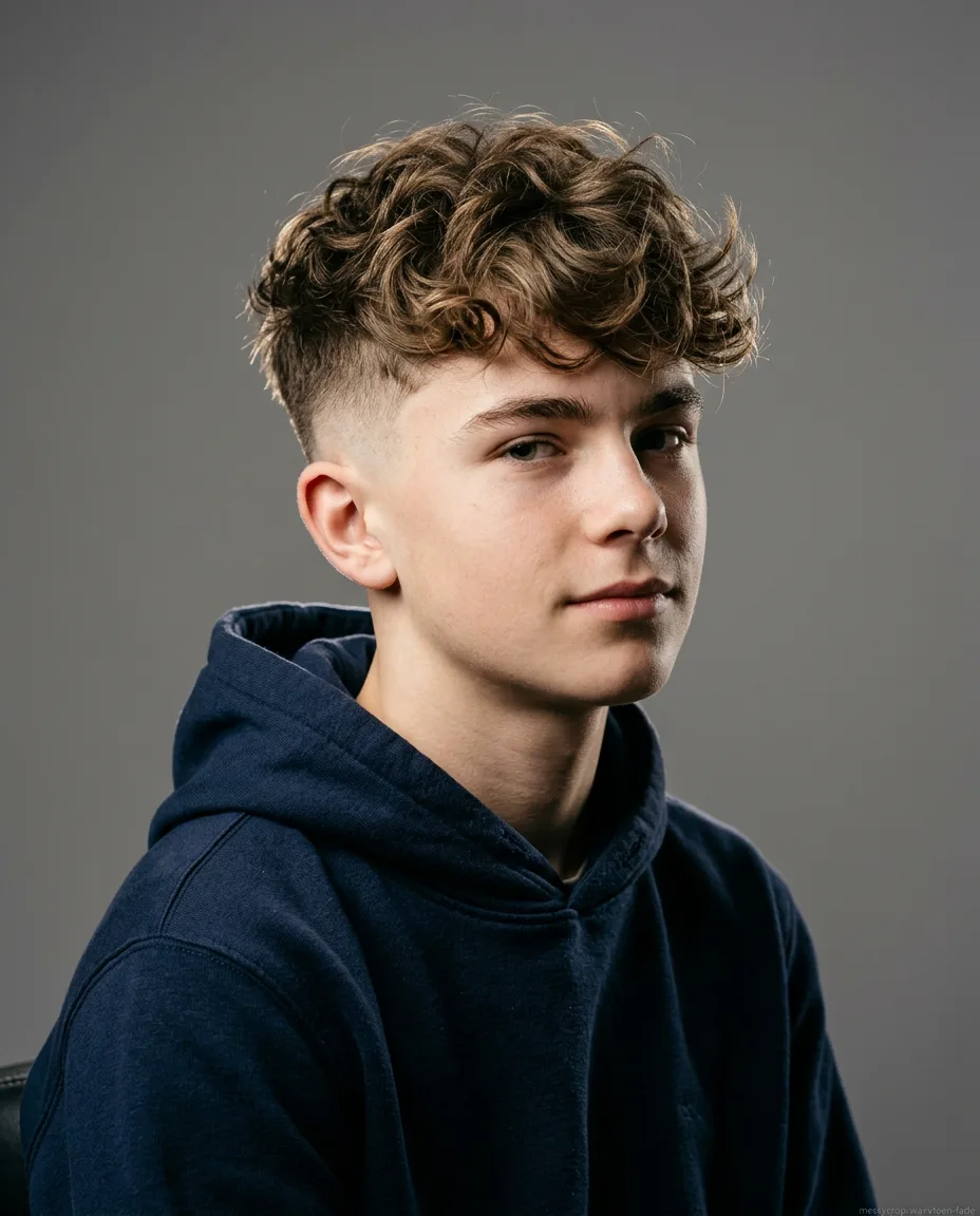 Long messy crop with skin fade, wavy teen hair