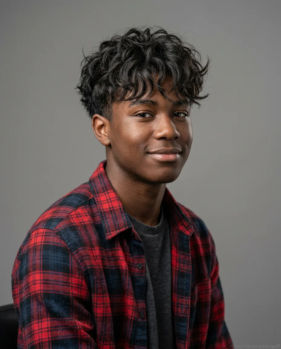 Piecey long messy crop quiff, wavy teen hair