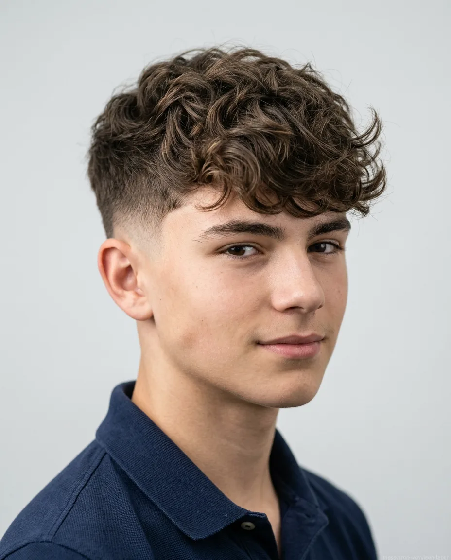 Long messy crop with taper fade, wavy teen hair