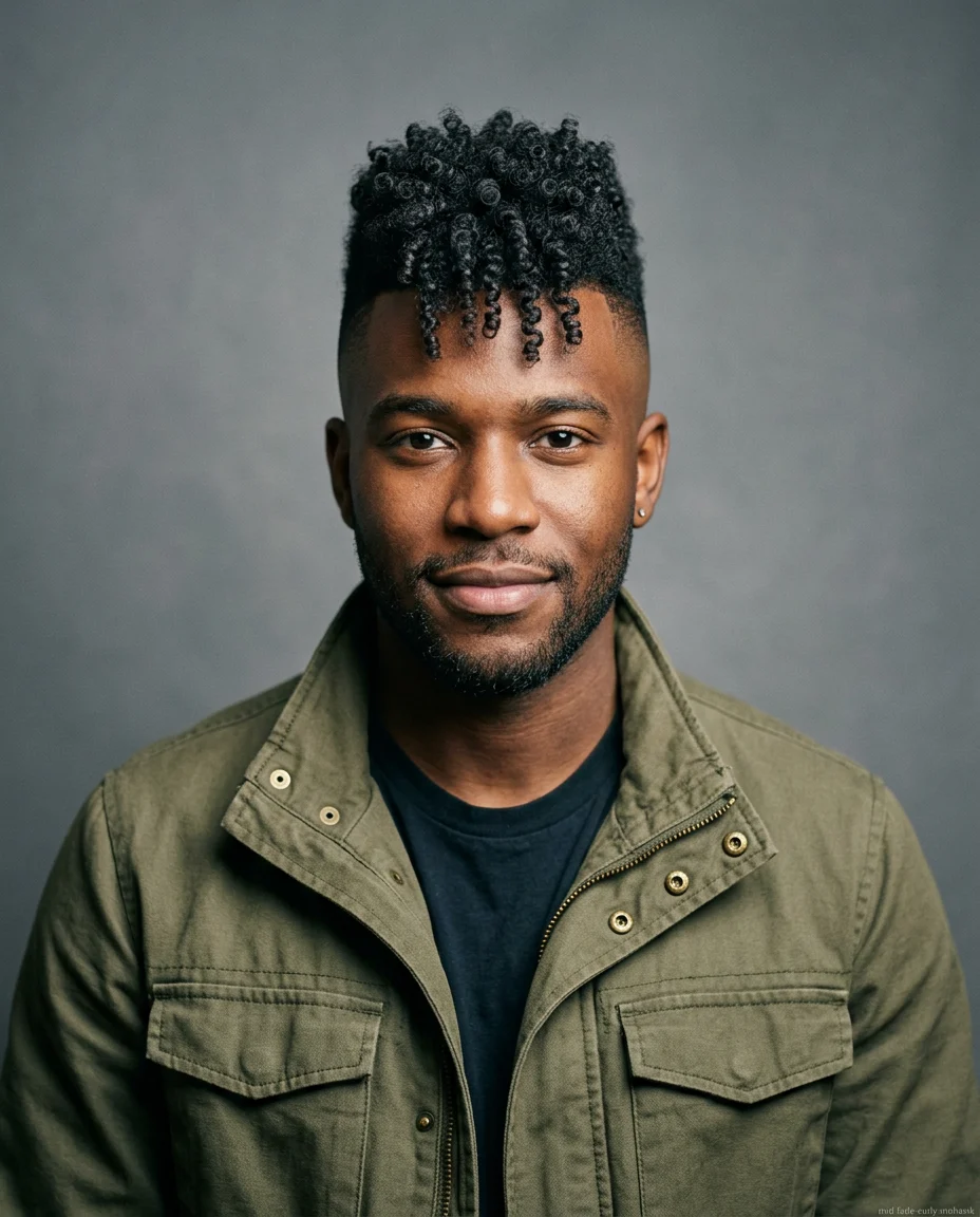 Medium Mid Fade with a Curly Mohawk