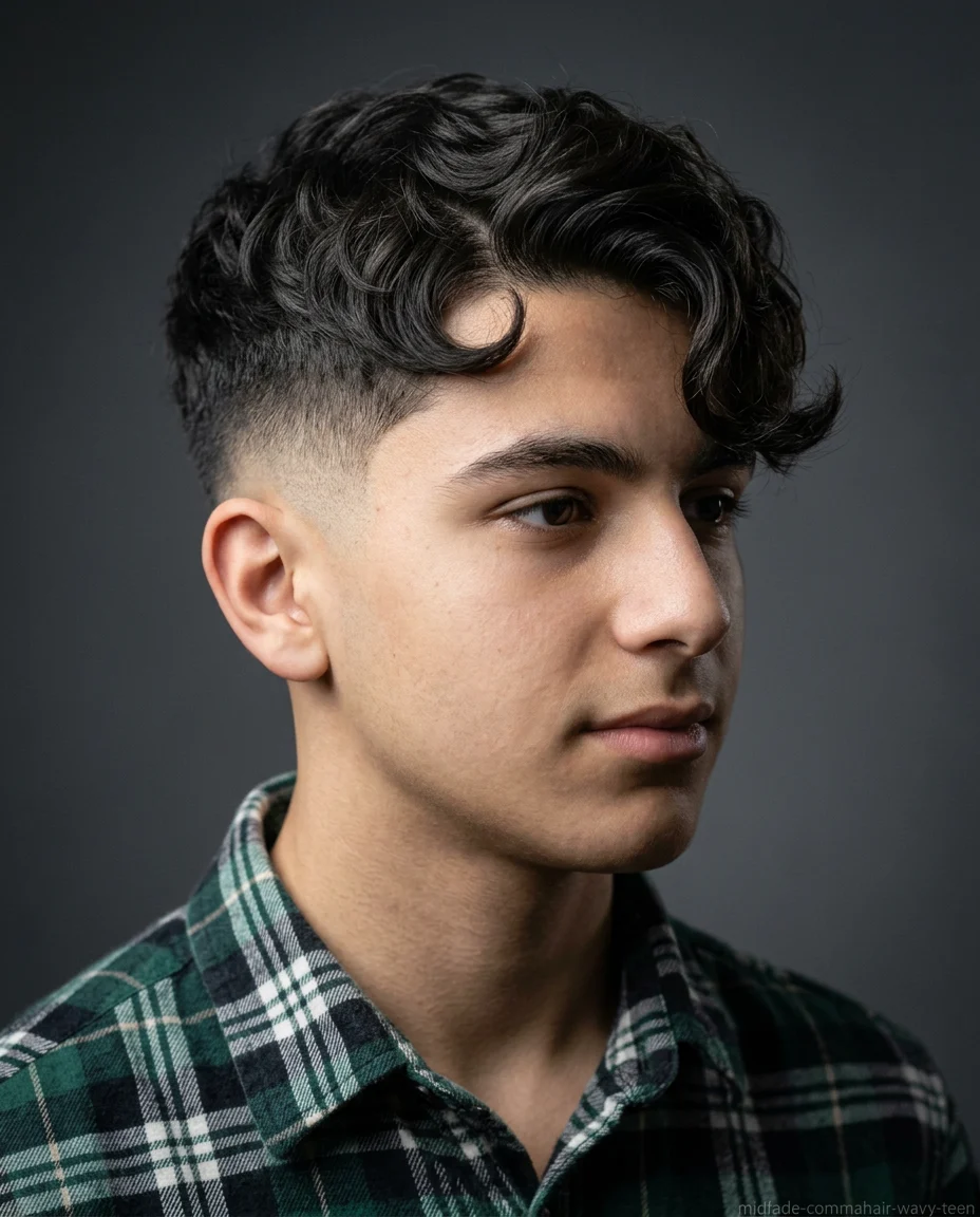 Medium Mid Fade with Comma Hair